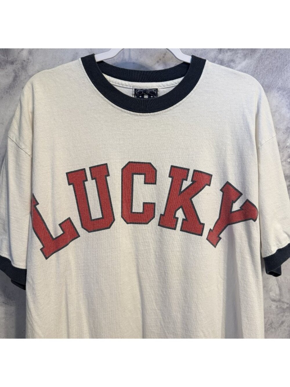Vintage Lucky Brand Spell Out Ringer T Shirt Mens One Size Fits Him